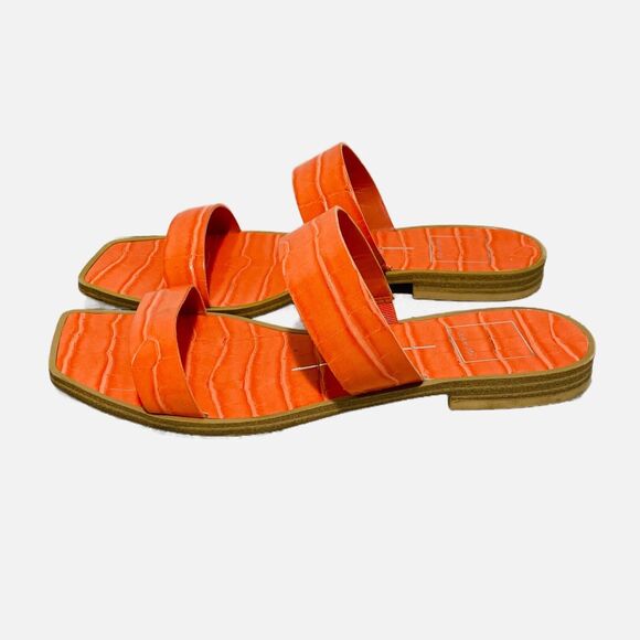 Dolce Vita Isaac Sandals 6.5M Orange Moc Croc Strappy Slides Low Heel Beachy - Picture 4 of 8